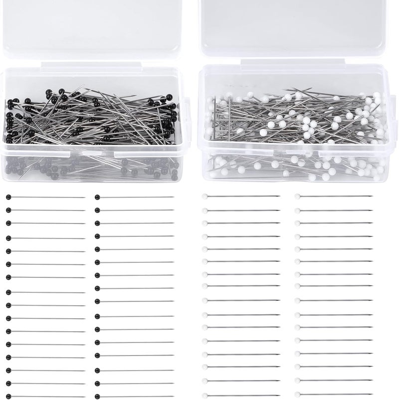 Kogyxe Sewing Pins, 400 PCS Straight Pins for Fabric, Black and White Pearlized Ball Head Quilting Pins Long 1.5inch, Sewing Pins with Plastic Box for Dressmaker, Jewelry DIY Decoration and Sewing Project - Image 1